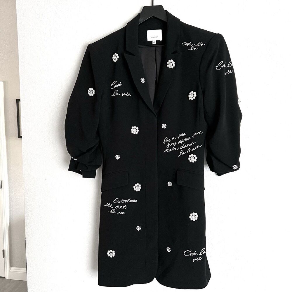 CINQ À SEPT Joel Faux-pearl Embellished Mini Blazer Dress In Black Size 8